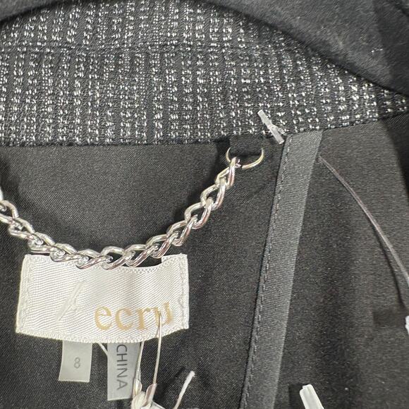 Ecru Womens 8 One Button Single Breasted Blazer Jacket Black Ivory Split Sleeves - Picture 5 of 9